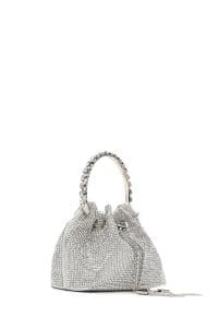 کیف زنانه نقره‌ای مینی مجلسی نگین‌دار زنجیردار دستی دری مد