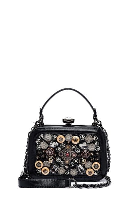 کیف زنانه نگین‌دار مشکی دوشی بلند دری مد