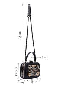 کیف زنانه نگین‌دار مشکی دوشی بلند دری مد