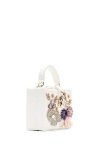 کیف زنانه کراس بادی سفید مینی مجلسی نگین‌دار زنجیردار باکس دری مد