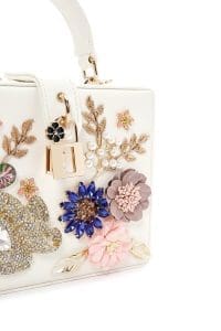 کیف زنانه کراس بادی سفید مینی مجلسی نگین‌دار زنجیردار باکس دری مد