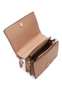 کیف زنانه کراس بادی قهوه‌ای روشن دوشی بلند مینی دری مد