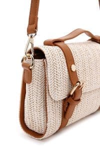 کیف زنانه کراس بادی کرم حصیری دوشی بلند دری مد