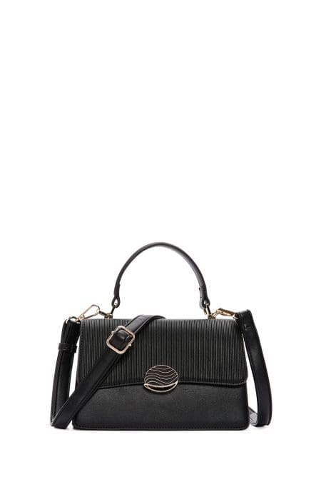 کیف زنانه کراس بادی کلاسیک مشکی چاپ‌دار دوشی بلند دری مد