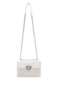 کیف زنانه کراس‌بادی بافت سفید بند زنجیری بلند دری مد