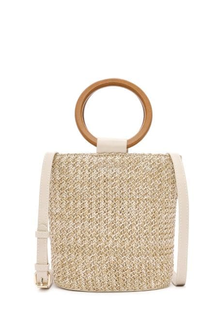 کیف زنانه کرم حصیری دستی دری مد