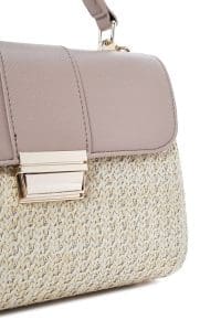 کیف زنانه کرم حصیری دوشی بلند دری مد