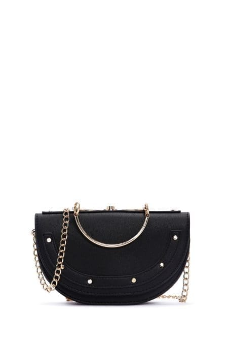 کیف زنانه کلاچ مشکی مجلسی دستی مینی زنجیردار دری مد