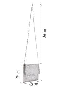 کیف مجلسی زنانه نقره‌ای بند بلند زنجیری نگین‌دار دری مد