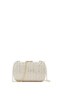 کیف مینی جعبه‌ای زنانه طلایی نگین‌دار دری مد