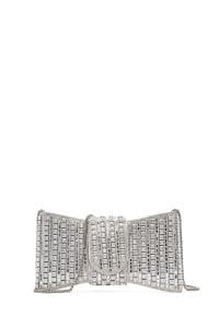 کیف مینی جعبه‌ای زنانه نقره‌ای بند بلند با سنگ دری مد