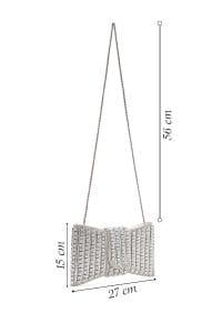 کیف مینی جعبه‌ای زنانه نقره‌ای بند بلند با سنگ دری مد