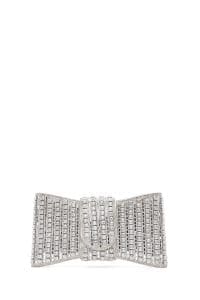 کیف مینی جعبه‌ای زنانه نقره‌ای بند بلند با سنگ دری مد