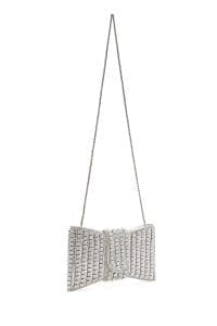 کیف مینی جعبه‌ای زنانه نقره‌ای بند بلند با سنگ دری مد