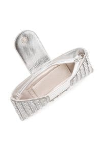 کیف مینی جعبه‌ای زنانه نقره‌ای بند بلند با سنگ دری مد