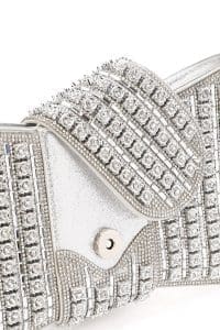 کیف مینی جعبه‌ای زنانه نقره‌ای بند بلند با سنگ دری مد