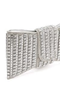 کیف مینی جعبه‌ای زنانه نقره‌ای بند بلند با سنگ دری مد