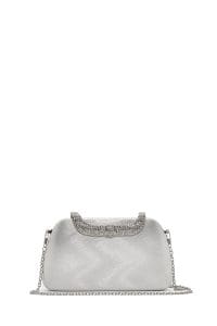 کیف مینی کلاچ زنانه نقره‌ای بند بلند زنجیری نگین‌دار دری مد