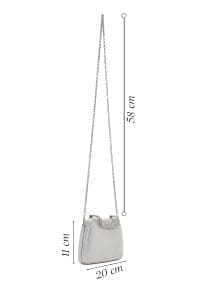 کیف مینی کلاچ زنانه نقره‌ای بند بلند زنجیری نگین‌دار دری مد