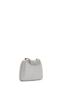 کیف مینی کلاچ زنانه نقره‌ای بند بلند زنجیری نگین‌دار دری مد