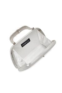 کیف مینی کلاچ زنانه نقره‌ای بند بلند زنجیری نگین‌دار دری مد