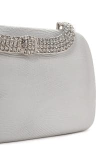 کیف مینی کلاچ زنانه نقره‌ای بند بلند زنجیری نگین‌دار دری مد