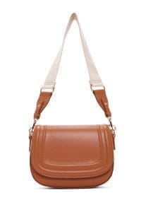 کیف کراس بادی زنانه چرم قهوه‌ای بند بلند دری مد