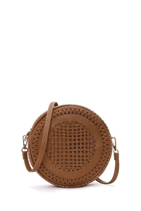 کیف کراس بادی زنانه چرم کاراملی بافت‌دار مینی بند بلند دری مد