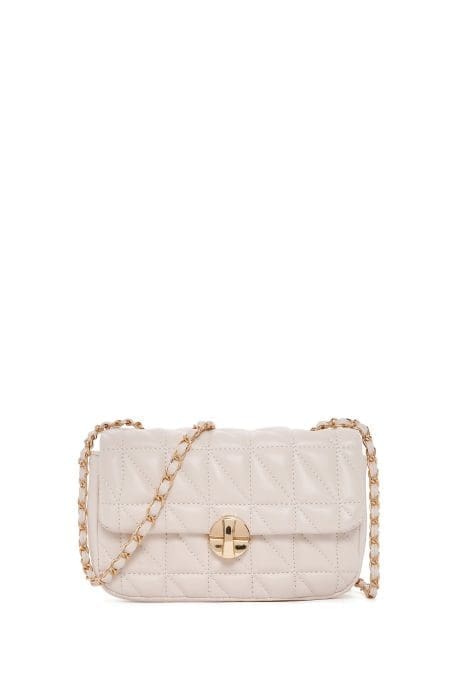 کیف کراس بادی زنانه چرم کرم بند بلند طرح‌دار کاپیتونه دری مد