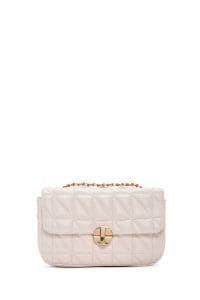 کیف کراس بادی زنانه چرم کرم بند بلند طرح‌دار کاپیتونه دری مد