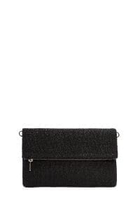 کیف کلاچ زنانه مشکی بند بلند زنجیری حصیری دری مد