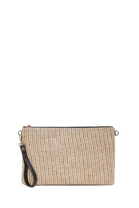 کیف کلاچ زنانه مشکی بند بلند زنجیری حصیری دری مد