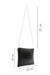 کیف کلاچ زنانه مشکی بند بلند زنجیری دری مد