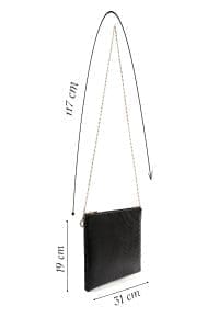 کیف کلاچ زنانه مشکی بند بلند زنجیری متالیک دری مد