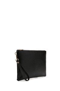 کیف کلاچ زنانه مشکی بند بلند زنجیری متالیک دری مد