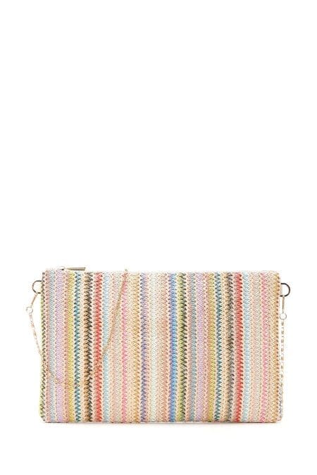 کیف کلاچ زنانه چند رنگ بند بلند زنجیری حصیری دری مد