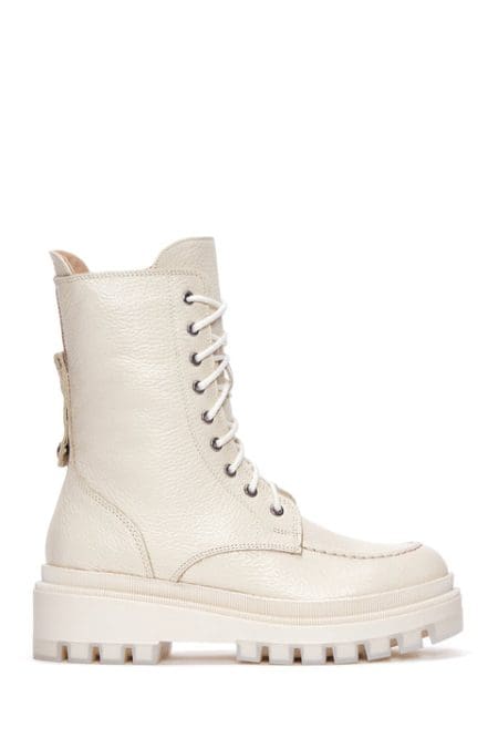 بوت چرم زیپ دار بژ زنانه دری مد