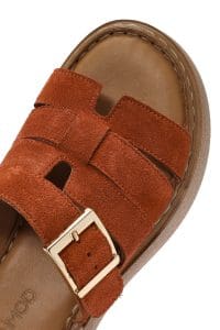 دمپایی راحتی زنانه چرم جیر دارچینی ضخیم‌تنه دری مد