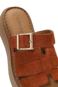 دمپایی راحتی زنانه چرم جیر دارچینی ضخیم‌تنه دری مد