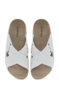 دمپایی راحتی زنانه چرم سفید ساده دری مد