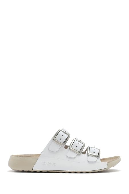 دمپایی راحتی زنانه چرم سفید سگک‌دار دری مد