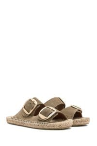 دمپایی زنانه اسپادریل چرمی جیر قهوه‌ای روشن سگک‌دار دری مد