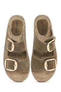 دمپایی زنانه اسپادریل چرمی جیر قهوه‌ای روشن سگک‌دار دری مد