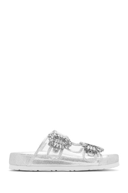 دمپایی زنانه شفاف سگک‌دار نگین‌دار دری مد