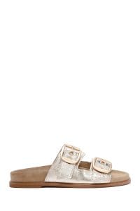 دمپایی زنانه متالیک طلایی سگک‌دار چرمی دری مد