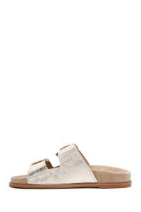 دمپایی زنانه متالیک طلایی سگک‌دار چرمی دری مد