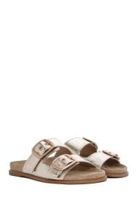 دمپایی زنانه متالیک طلایی سگک‌دار چرمی دری مد