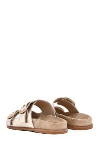 دمپایی زنانه متالیک طلایی سگک‌دار چرمی دری مد