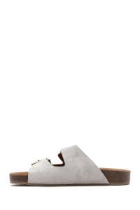 دمپایی زنانه چرم جیر طوسی دو سگکه دری مد