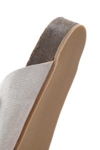 دمپایی زنانه چرم جیر طوسی دو سگکه دری مد